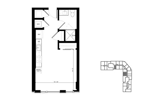 Floor plan for studio, 1 bath, 487 sqft